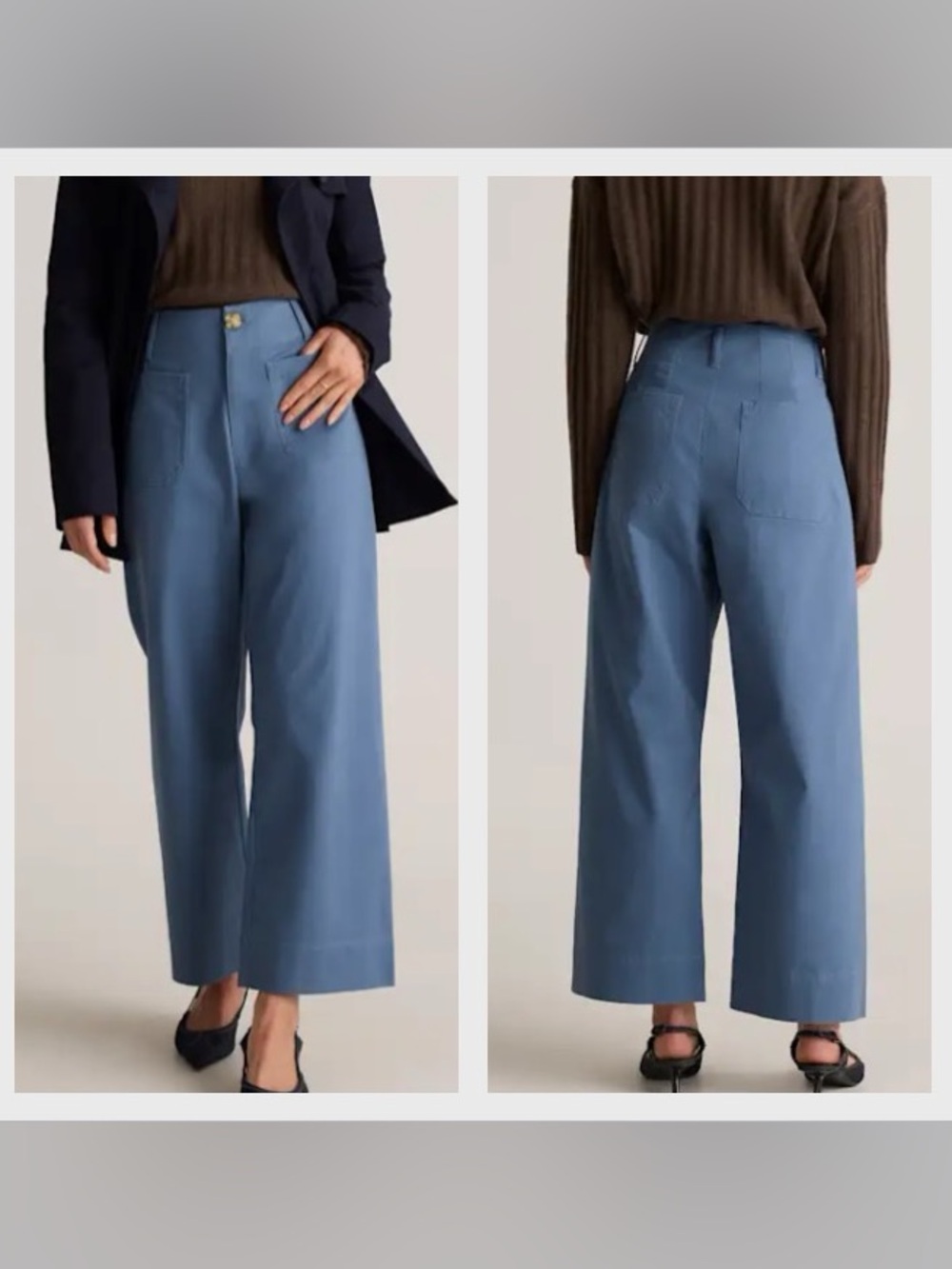 Quince Organic Stretch Cotton Chino Cropped Wide-Leg Pants Aegean Blue size 0